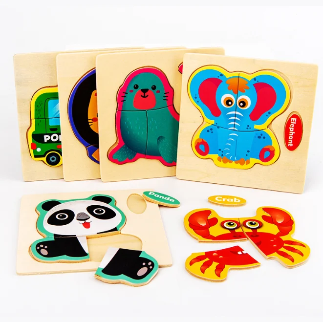 3D Wooden Puzzles Cartoon Kids Toys Educational wooden jigsaw puzzle animals