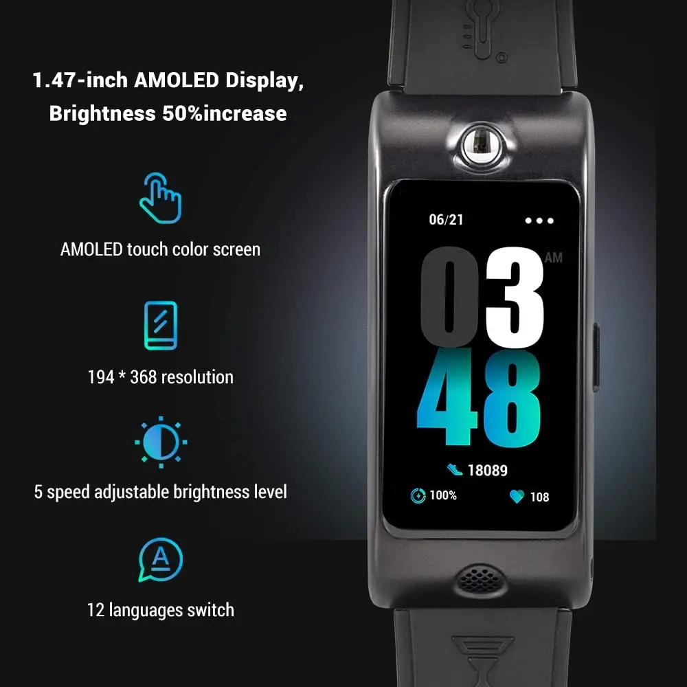 ROCAR C Smart Watch with Alcohol Test  Blood Oxygen Heart Rate Stress Monitor 1.47 AMOLED Screen Smart Band Waterproof