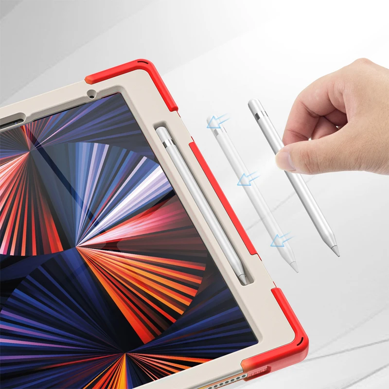 Rugged 3 in 1 Heavy Duty Shockproof Protective Silicone Case For iPad Pro 12.9 2021 Case Cover with pencil holder and kickstand