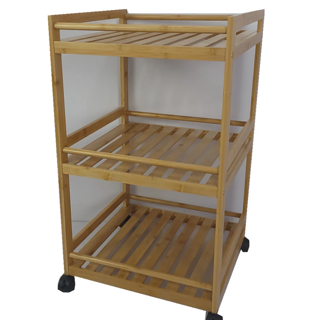 3-х уровневый деревянная кухонная корзина Кухонная Тележка для хранения с колесами