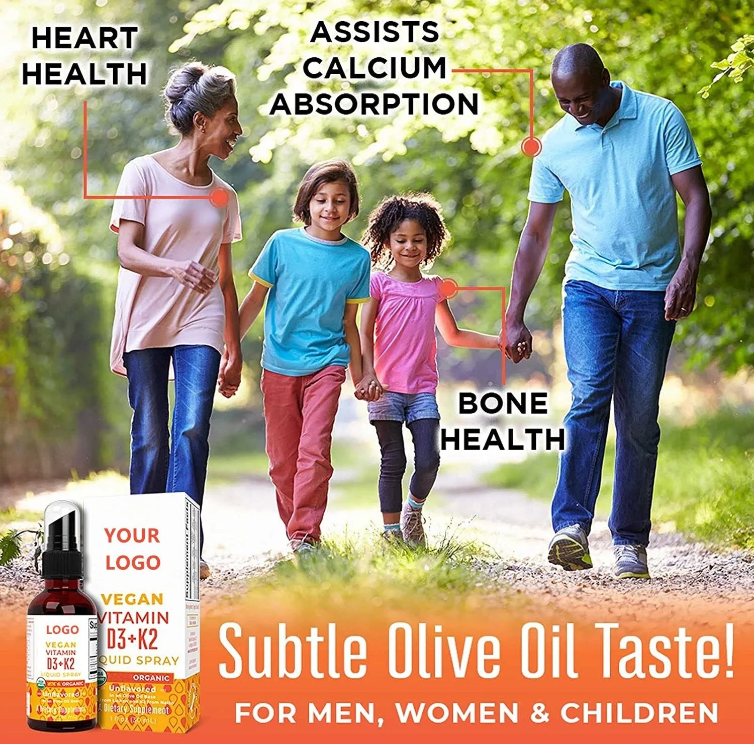Private Label Organic Vitamin D3 K2 Liquid Spray Strong Bones Heart Health for Adult and Kids