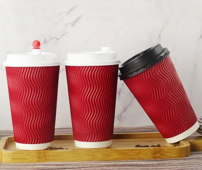 Red Blue Ripple Cup Hot Coffe Cup 8oz 12oz 16oz Paper Cup Ripple Wall with Love Heart Lid on WHOLESALE