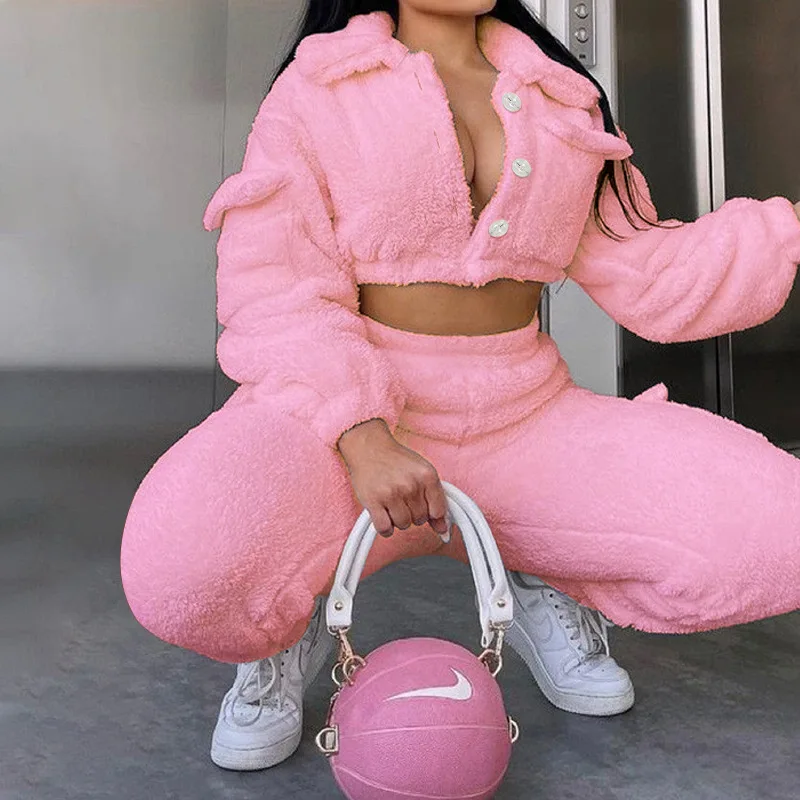 New Arrival Fall Two Piece Set Women Clothing 2 Piece Set For Women Autumn Solid Crop Top Two Piece Pants Set