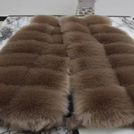 Patchwork Women Casual Wear Autumn Fashion Coat Faux Fox Fur Woven Mid-length Silver Fox Fur Waistcoat Sleeveless