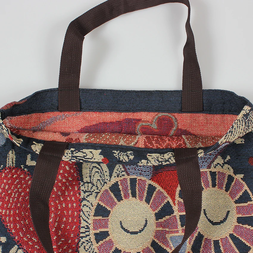 custom design cotton polyester tapestry woven double embroidered tote bag shopping bag with logo