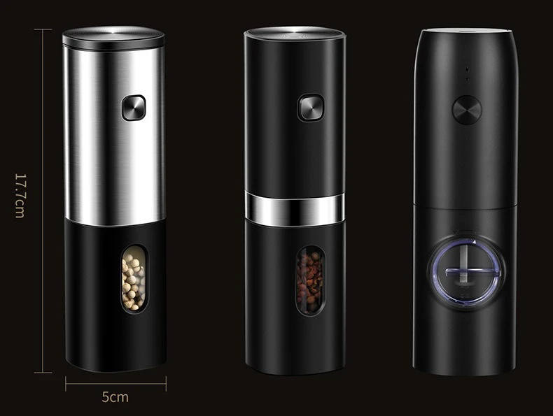Kitchen Suppliers Battery-powered LED Light Electric Black Salt Pepper Mill For Supermarket