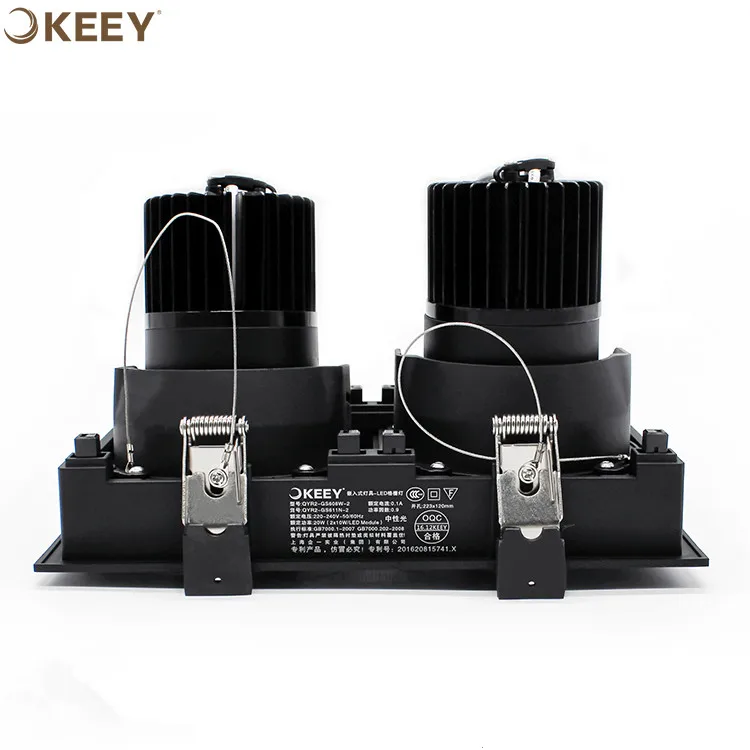 
2020 Keey new style led grille light fixture black double head ceiling led grille light square home use GS611-2 