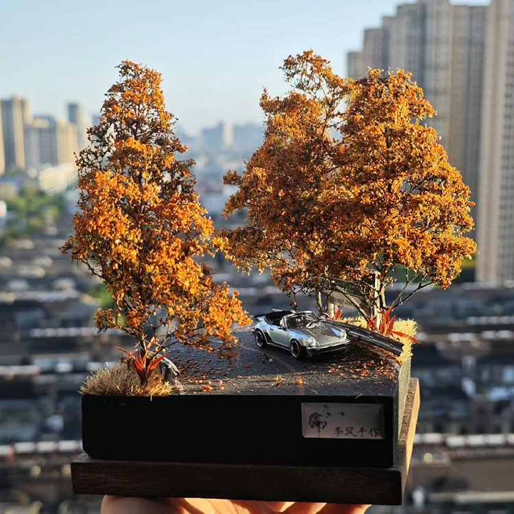 Simulation sand table scene 64 scale autumn curve road model micro-landscape tabletop decoration
