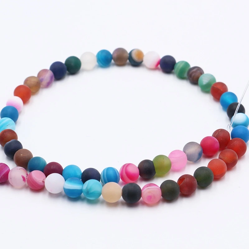 4mm 6mm 8mm 10mm 12mm Natural Matte Frosted Agate Stripe Agates Stone Beads Round Loose Agates Beads For Jewelry Making
