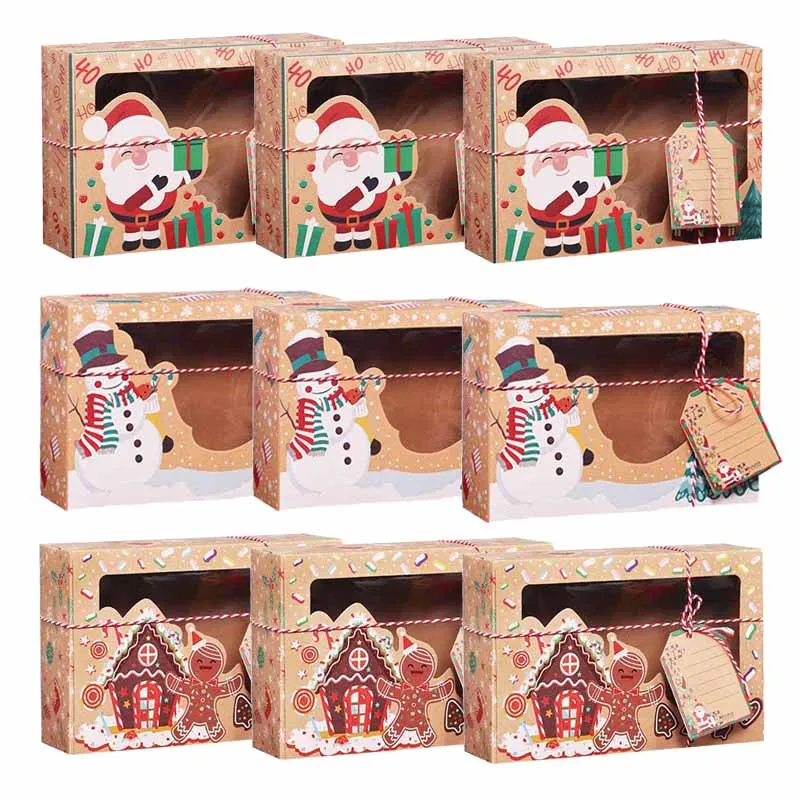 Merry Christmas Cookie Boxes Cupcake Brownies Christmas Paper Bakery Treat Boxes For Packaging