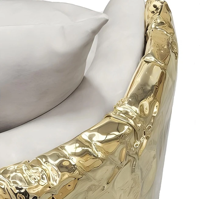 Luxury Living Room Leisure Chair Golden Polish Brass Accent Chair Genuine Leather Armchair For Hotel Home