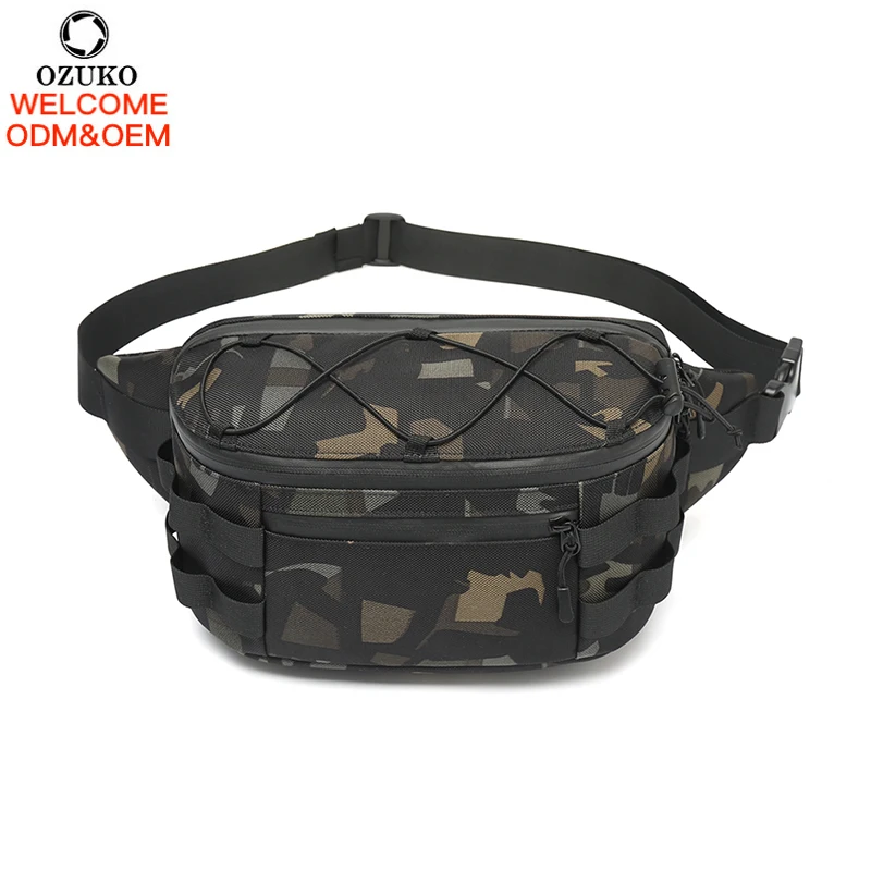 Дизайнерская поясная сумка Ozuko 9340 2023 для мужчин забавная мужская бега на молнии денег дорожная Праздничная сумка-слинг под заказ