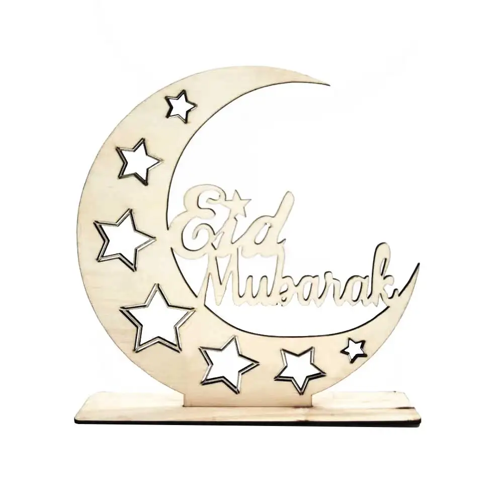Wooden crafts ornaments creative Eid Mubarak Ramadan Moon hollow letters ornaments made in China