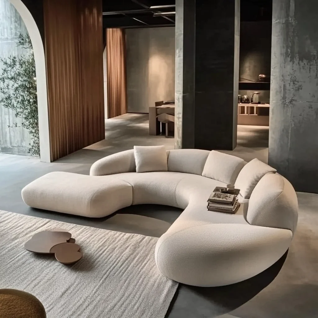 Modern Minimalist Luxury White Half Circle Designer Round Curved Couch Luxury Wood Sofa Set Dining Living Workshop Application