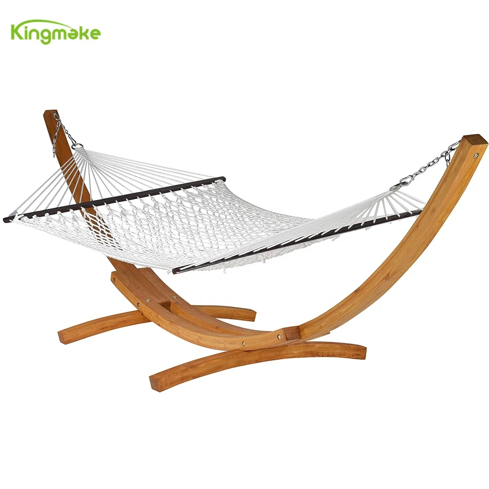 Kingmake High Quality Hanging single teak wood base Hammock Portable Camping Hammock Garden Hammock for outdoor