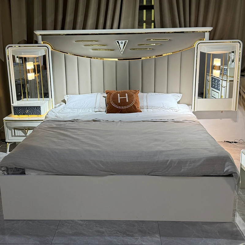 Modern high gloss bed room furniture gold luxury queen king size solid wood turkey master bedroom set