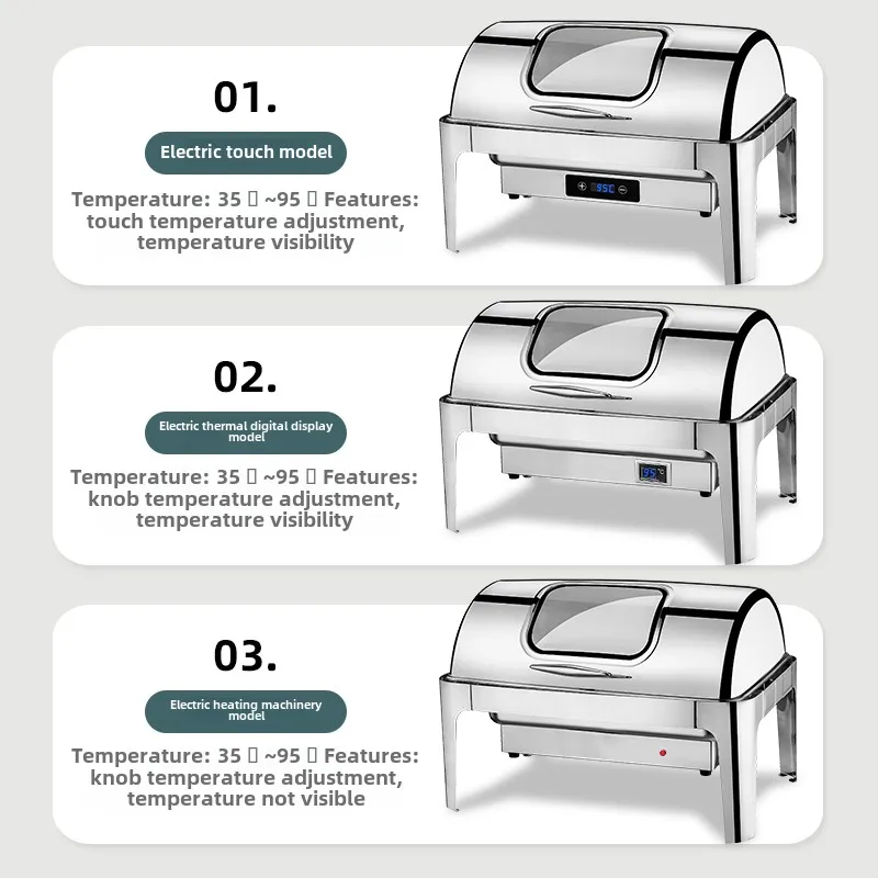 Stainless Steel 9L 13L Buffet Stove Electric Heating Insulated Furnace Full Flip Breakfast Hotel Restaurant  rectangle Hot Pot