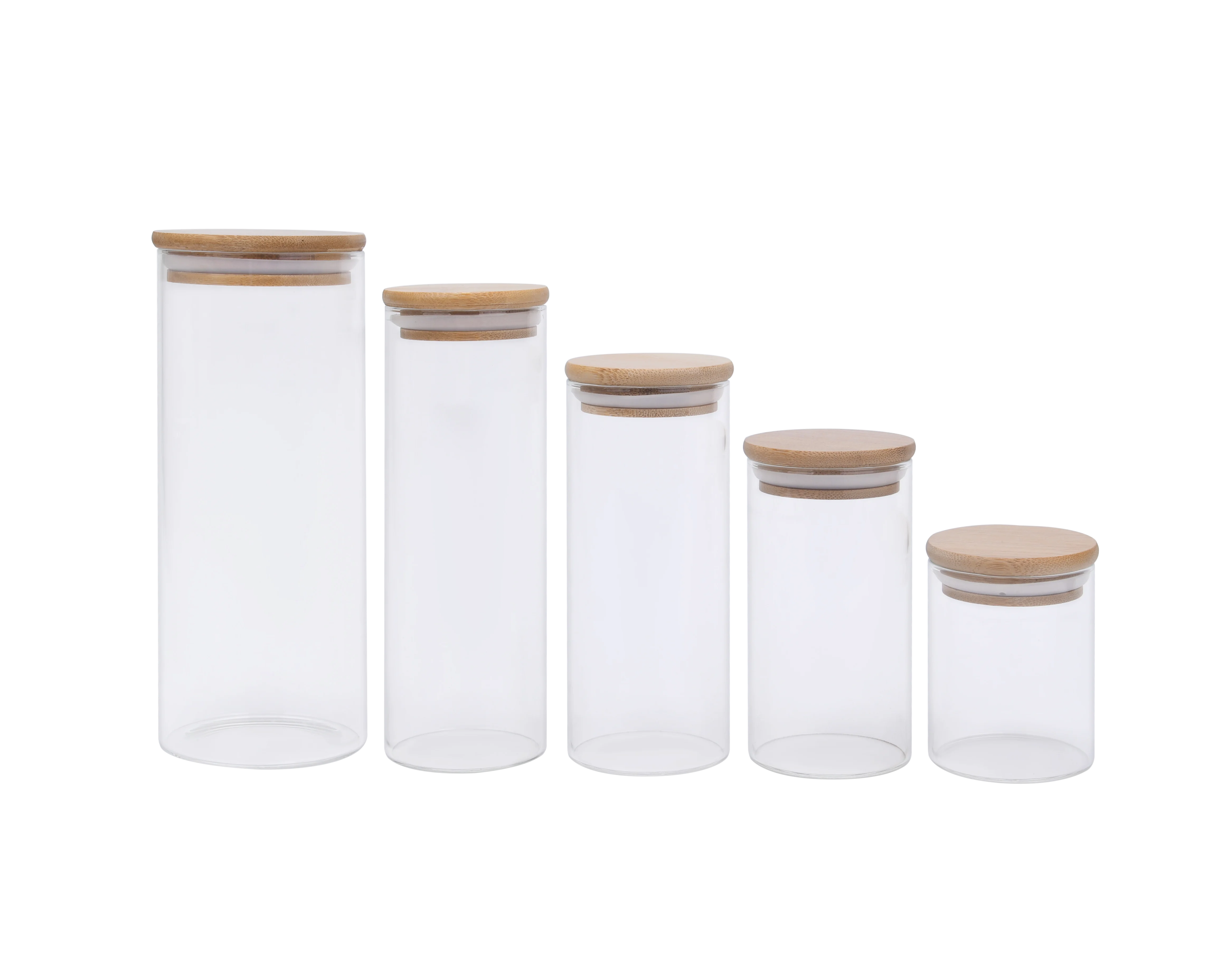 Wholesale round glass jars bamboo lid glass Food canisters used for Nuts Spice Candy Tea