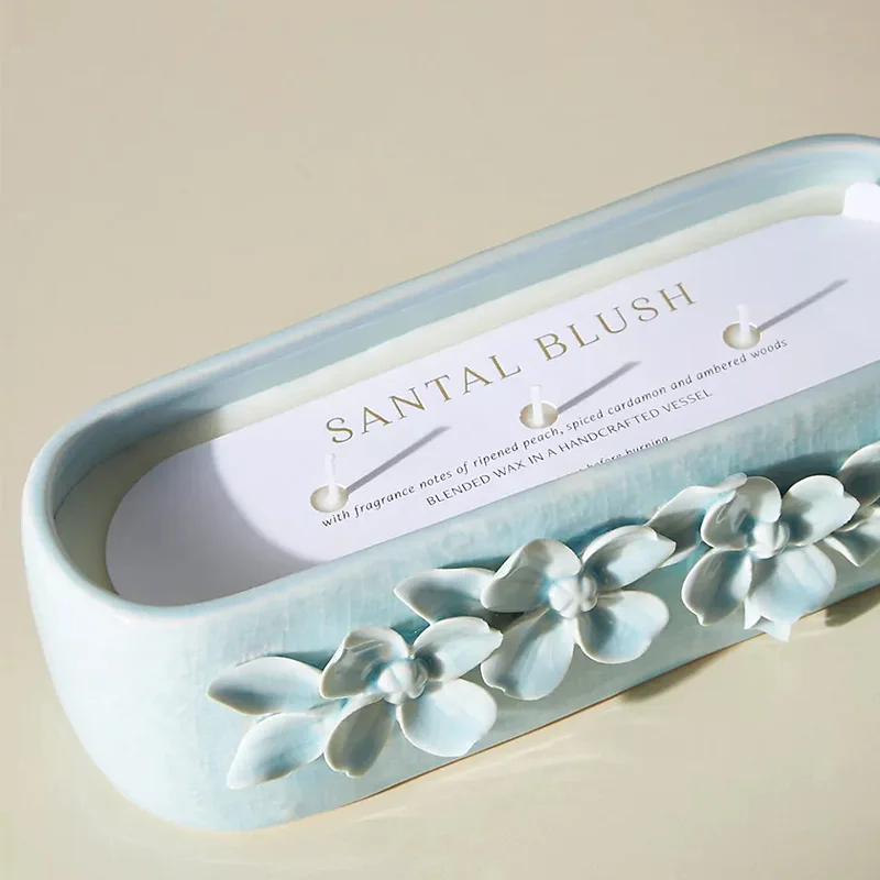 Hot Sale Popular Modern Nordic Style  Massage Ceramic Candle Jar Aromather with 3D Flower by handmade