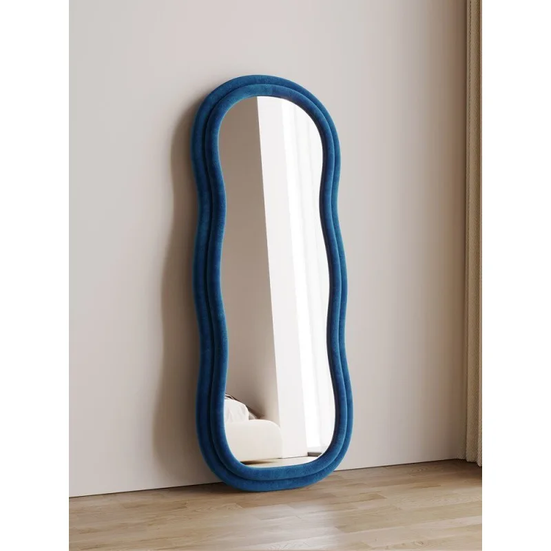 Custom Modern Luxury Wavy Irregular Flannel Frame Standing Floor Wall Full Length Mirror For Room Home Wll Decor Mirror Miroir