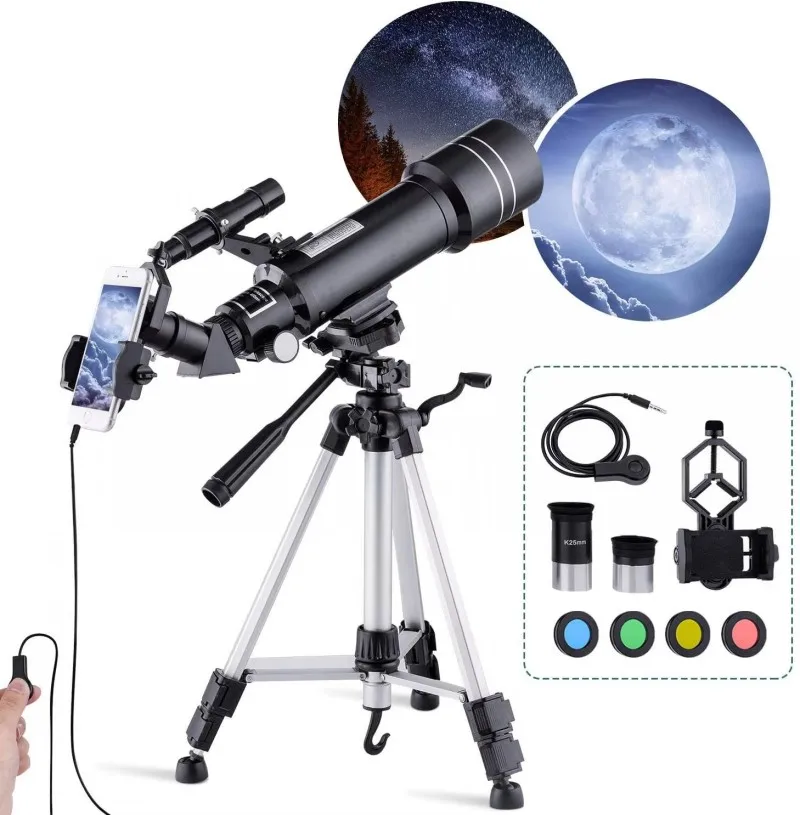 Phenix D70400 Professional Outdoor Telescope 60mm Aperture Refractor with Camera Tripod for Star Observations