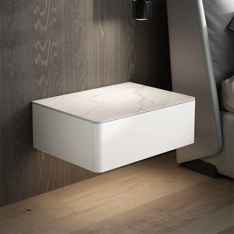 BIXONWOOD Smart Bedside Table Wireless Usb Charging Night Table Gray Wood Floating Nightstand Wall Hanging Night Stand
