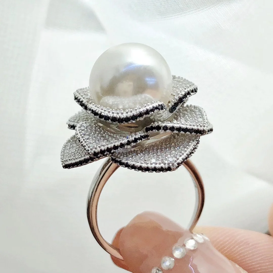 R967 11-12mm Natural Freshwater pearl Ring accessory 925 sterling silver Adjustable size engagement jewelry ring for women