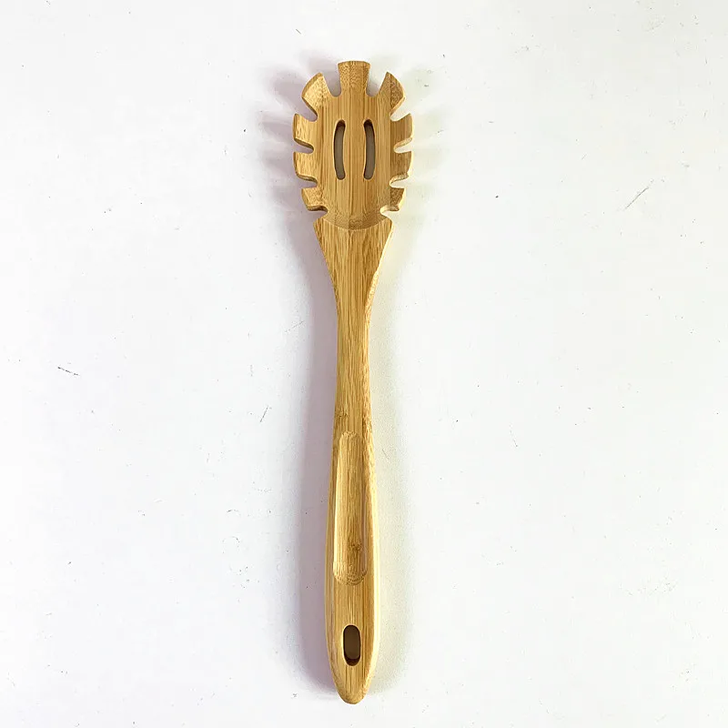 Kitchen Pasta Fork Bamboo Spaghetti and Pasta Serving Spoon Wood Custom Size Slotted Spaghetti Server