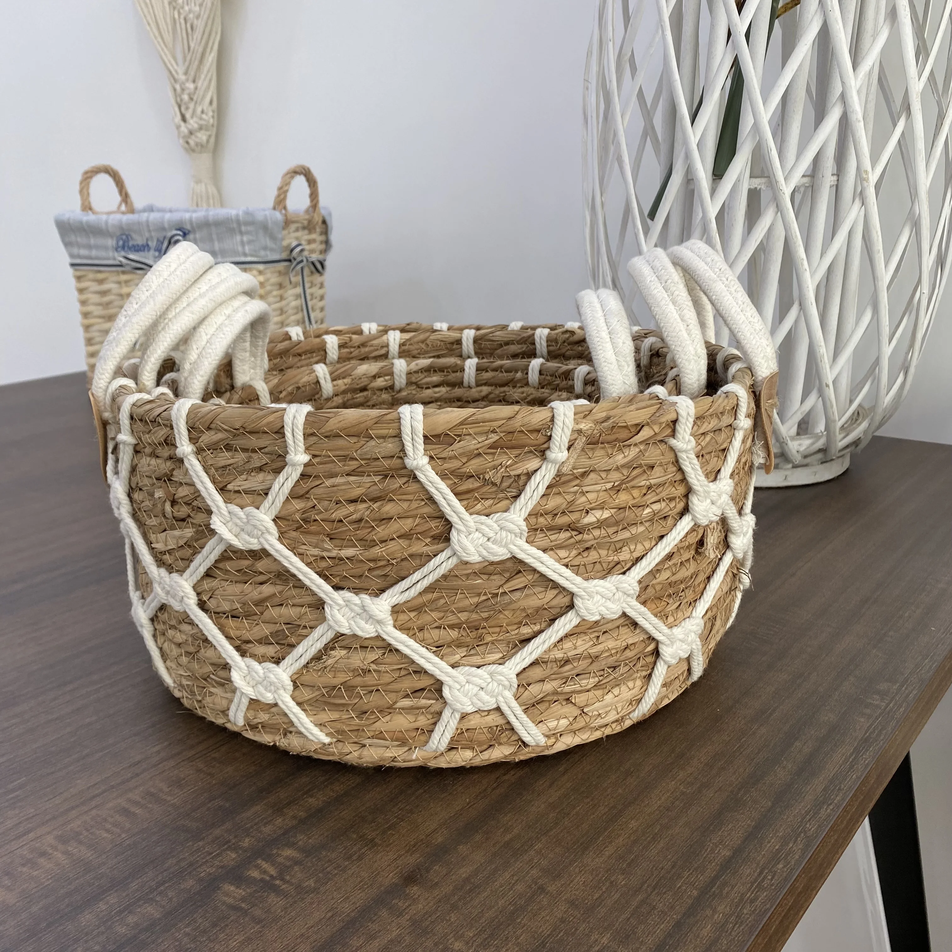 Best Price Storage Grass Craft Baskets Wicker Colourful Cotton Rope Plant Flower Basket
