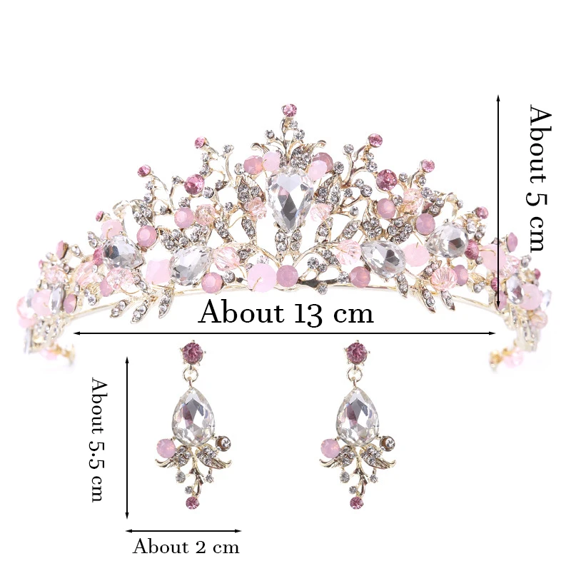 Delicate Rhinestone Pearls Golden Alloy Tiaras Crown For Wedding Hair Accessories Set Coronas Decorativas De Metal With Earing