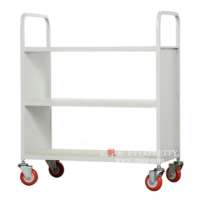 Sorting trolley School Furniture Long-term durability double trolley Book sorting mobile cart  easy to move with wheels