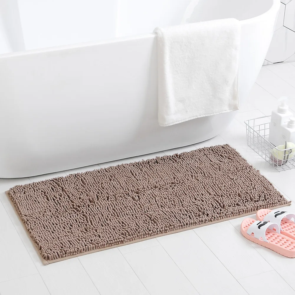 Home Decor Rectangle Solid Color Non Slip Shaggy Chenille Bath Rug
