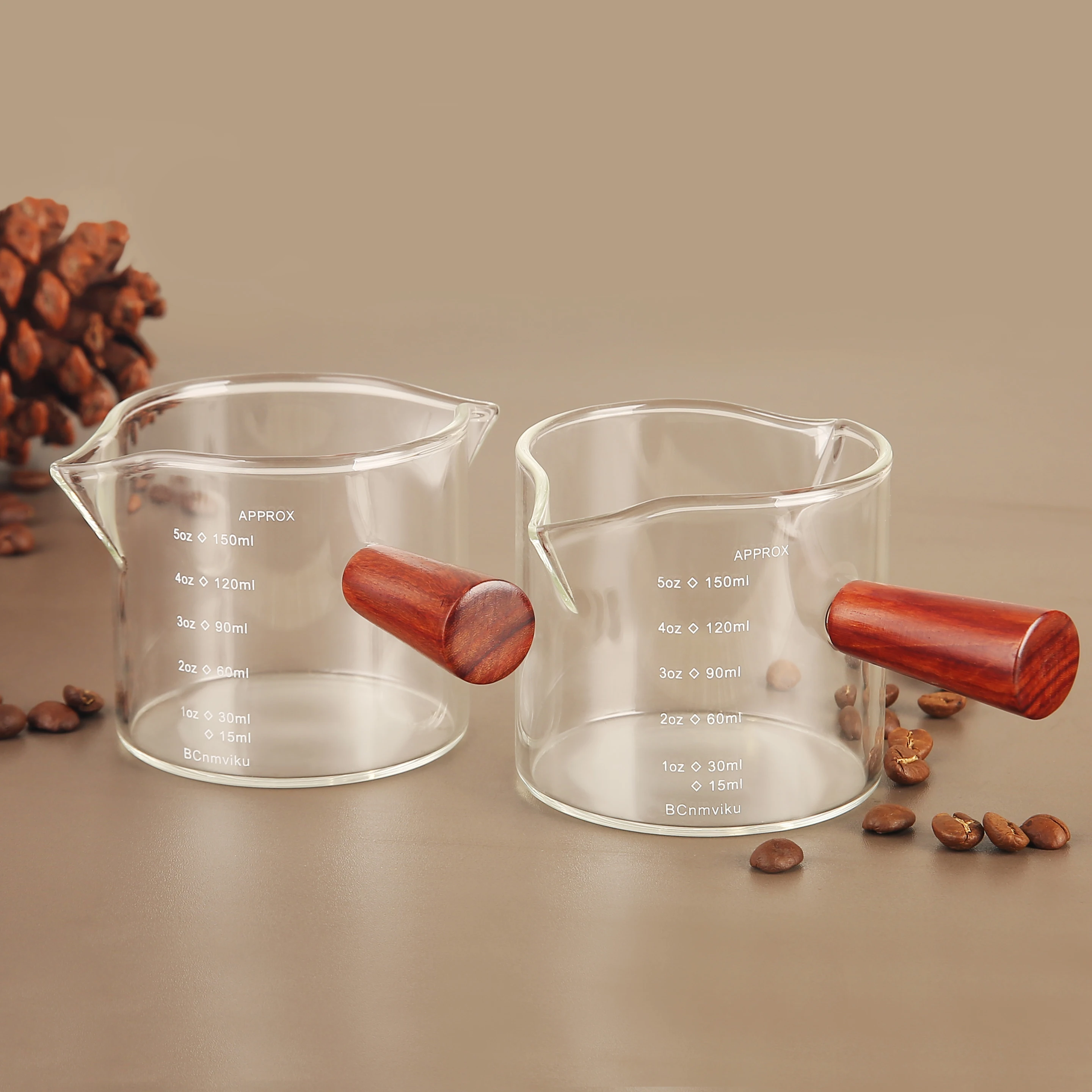 BCnmviku 150ML/5 OZ Double Spouts Measuring Glass With Wooden Handle Personalize Logo & Texts Personalize Monogram Gifts