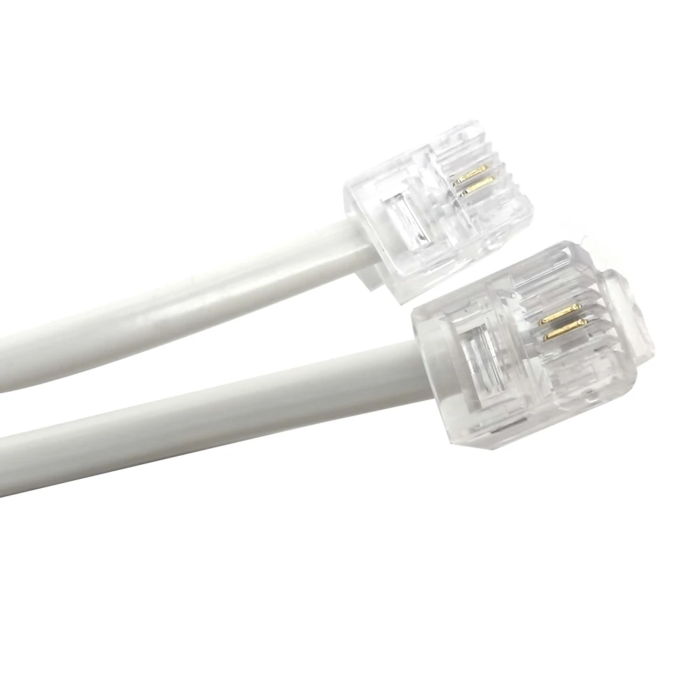 White RJ11 6P2C Telephone Line Cord Phone Extension Straight Cable Wire 6P2C Pin Plug Male to Male Plug Modular Landline Cable
