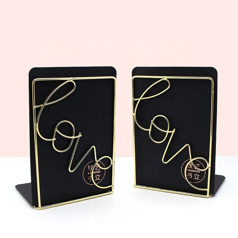 Metal Book Stand Home Decor Office Storage Fancy LOVE Shape Bookends  Iron Wire Table Book Holder Stand