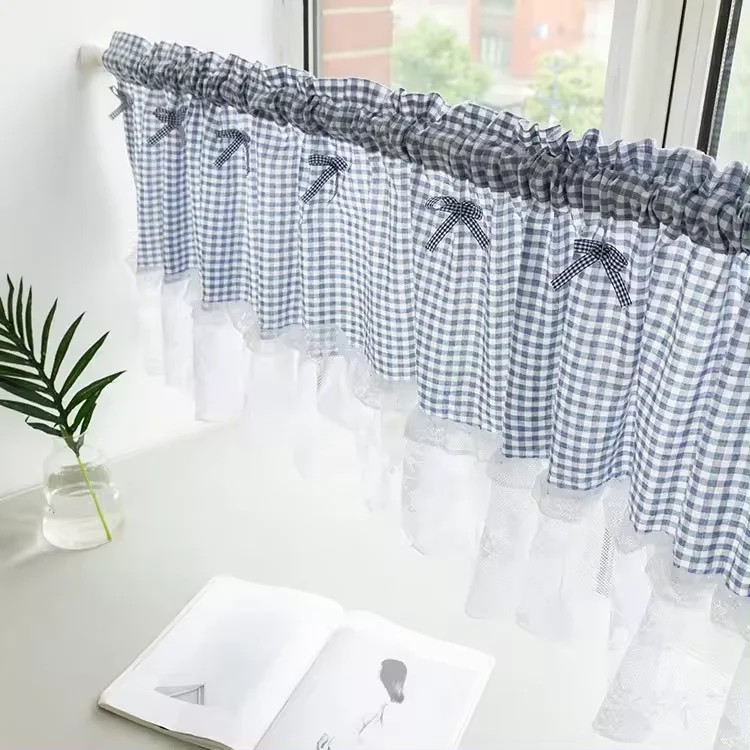 Customized Valances White and Blue Farmhouse Design Window Treatment Decor Curtains Rod Pocket Valances