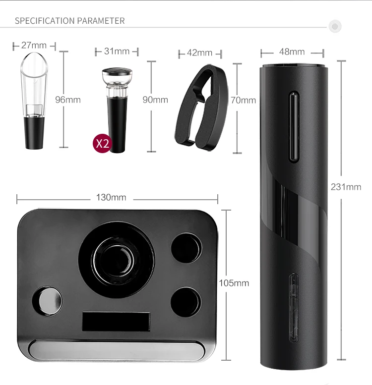 automatic corkscrew wine gift set factory wholesales custom logo rechargeable battery operated electric wine opener with base