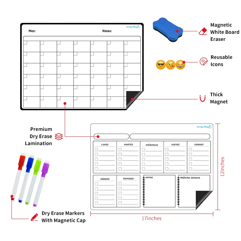 Customized Family School Office High Quality Fridge Black Board Stain Resistant Magnetic Dry Erase Calendar Planner