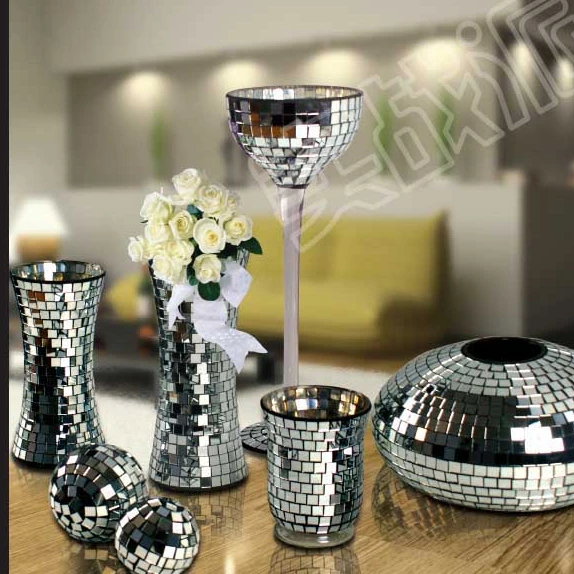 Elegant Silver Mirror Square Piece Mosaic Flower Vase