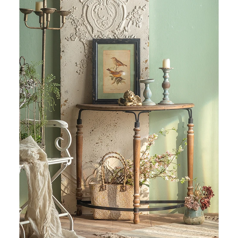 French Countryside Artistic Industrial Rustic Iron Retro Home Office Console Contemporary Wood Display Tables