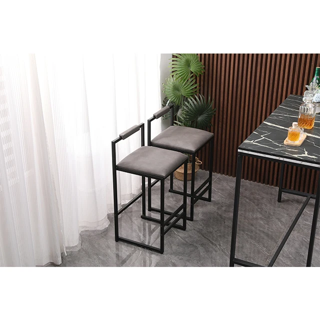 Dining Chair Black Metal Bar Stools Cushion Seat and Backrest, Stool Bar Pub cafe Kitchen Bar Counter Stool with Footrest