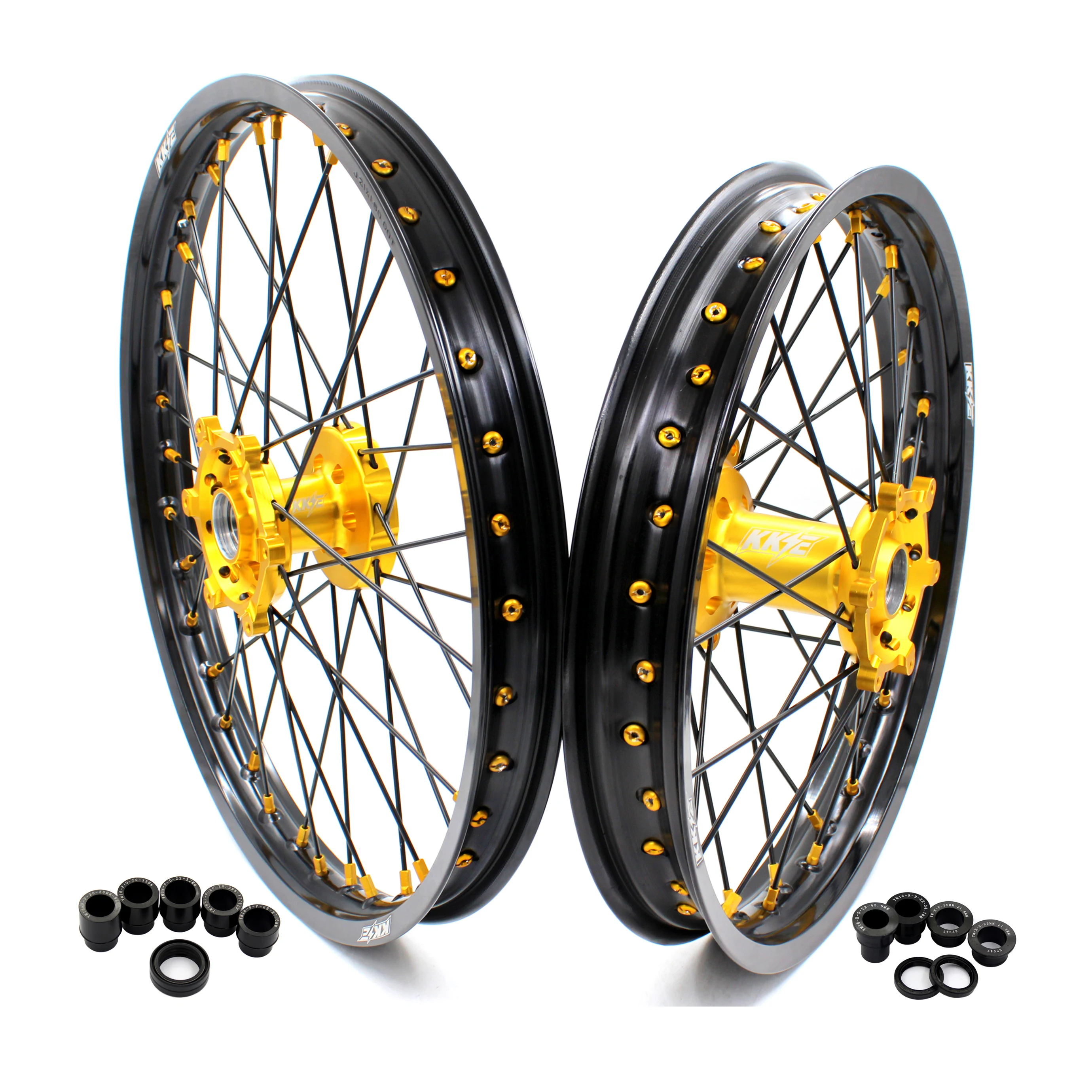 KKE Motocross Dirt Bike Wheels Rims Set for Yamaha YZ125 YZ250 1999-2022 YZ250F YZ450F WR250F WR450F 2022 Gold Hub Nipple
