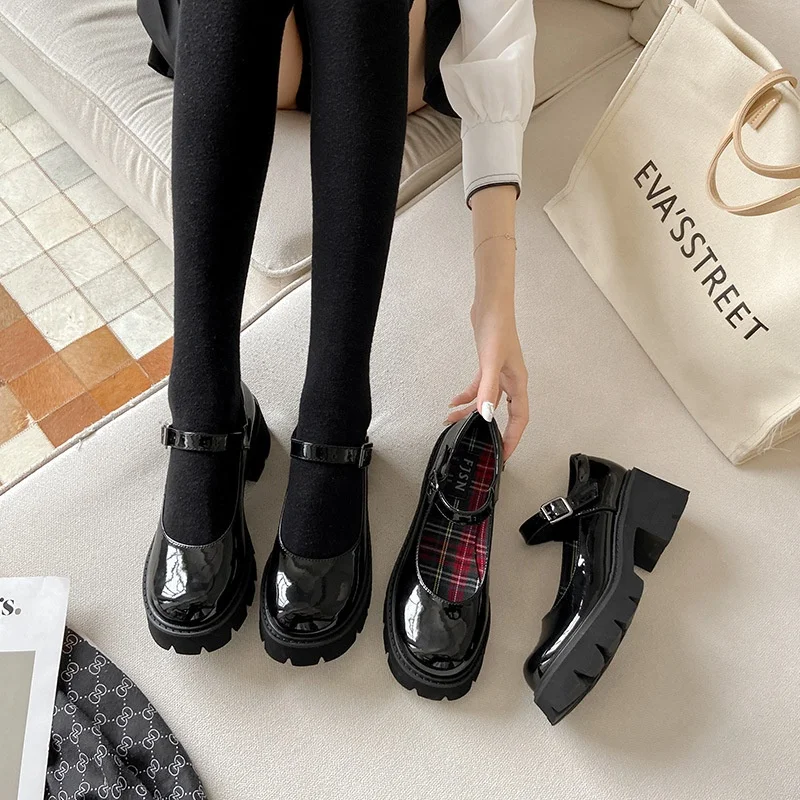 2022 Small Size 31-43 Preppy Style Girls Fancy Mary Jane Shoes Uniform Temptation Retro Granny Chic Cute Women Chunky Heel Shoes
