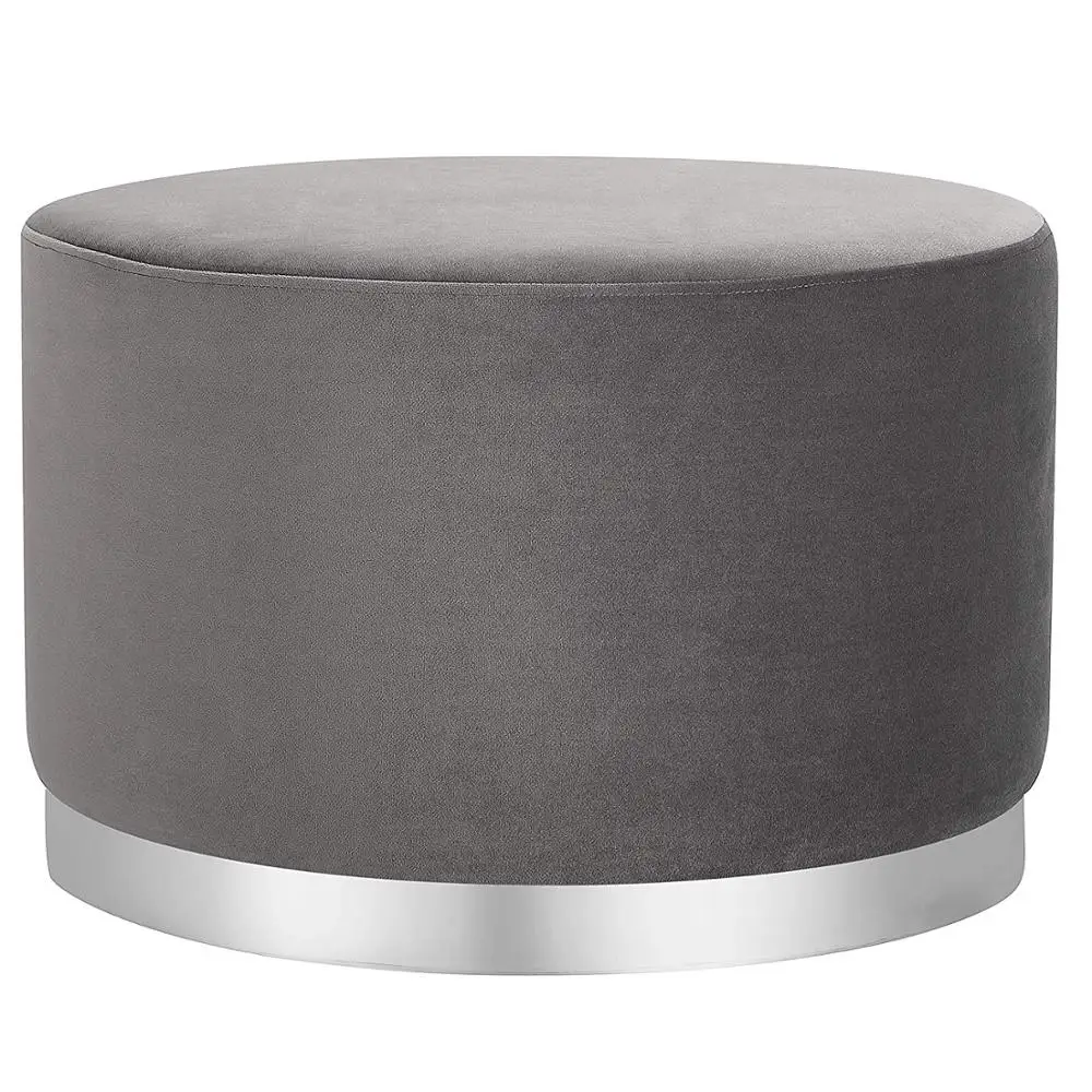Laynsino Home furniture Velvet Fabric round stool Silver metal base Design Footstool