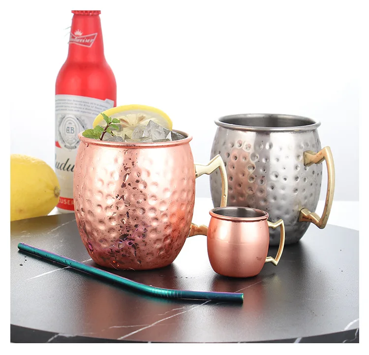Style Moscow Gold Glossy Mule Cup Stainless Steel Solid Color Plated Copper Metal Lid Wine Cocktail Tea Beer Party Use