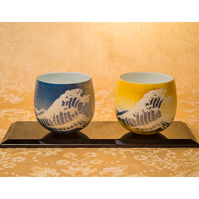 Blue Arita Porcelain Wave Gold Modern Wholesale Ceramic Tea Cup