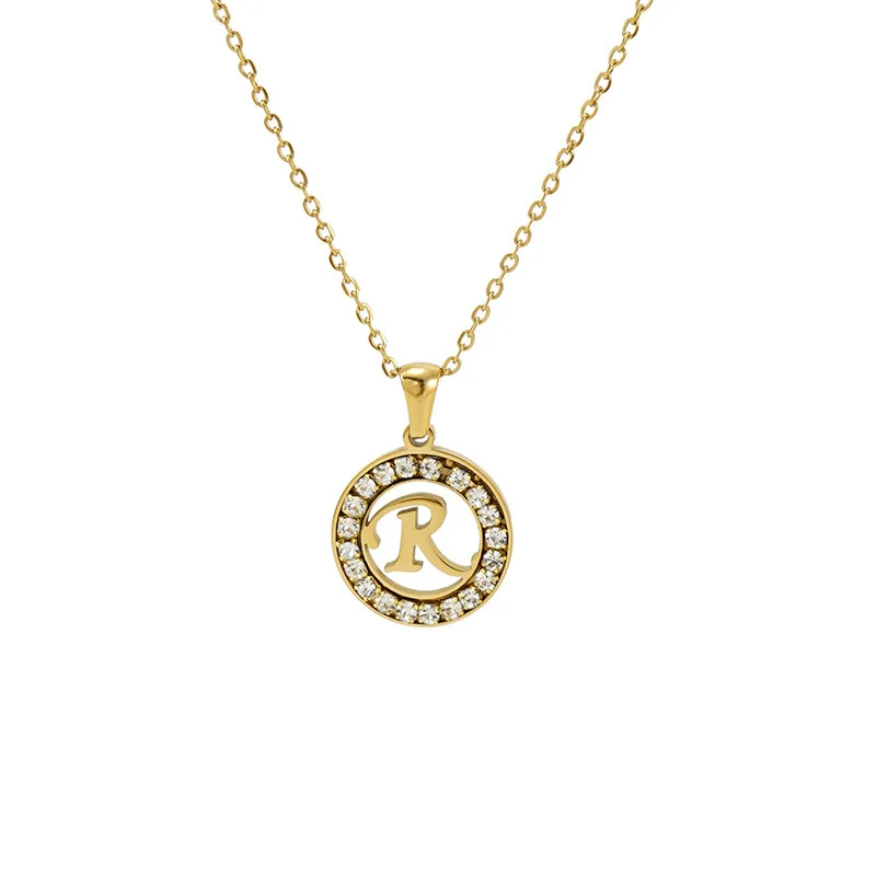 Unisex 26 Letter Circular Necklace inlaid with Diamond Stainless Steel & Titanium Party Engagement Both Men Women can wear it!