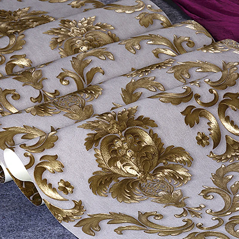 
Luxury Vinyl Wallpaper Home Decoration Bedroom Living Room Wall Coverings Waterproof pvc European Grey Gold Damask Wall Paper 