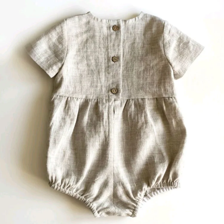 
2020 new cotton and linen newborn solid color rompers short-sleeved breathable baby jumpsuit 