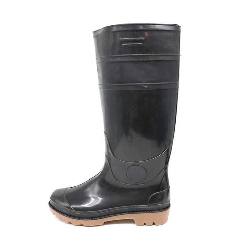 Black knee high anti slip oil acid alkali resistant waterproof cheap plastic light weight non safety pvc rain boots men